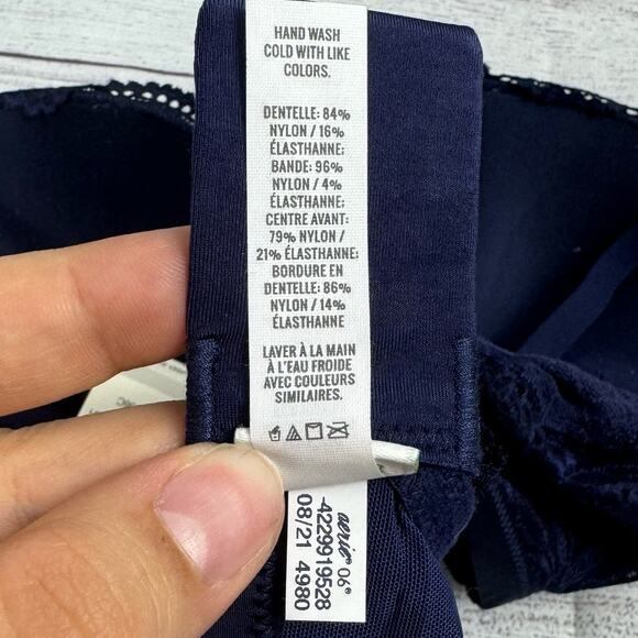 Aerie Real Power Dark Blue Plunge Push Up Slumber Party Lace Bra Size 36C - Picture 9 of 12